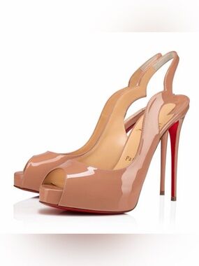 Christian Louboutin Hot chick sling Alta Nude Patent Peep-Toe Slingback Heels